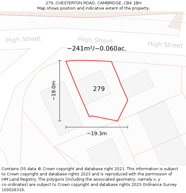 279, CHESTERTON ROAD, CAMBRIDGE, CB4 1BH: Plot and title map