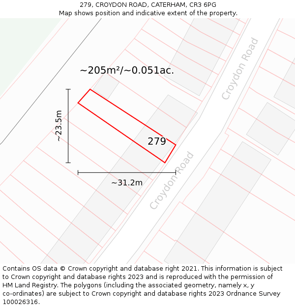279, CROYDON ROAD, CATERHAM, CR3 6PG: Plot and title map