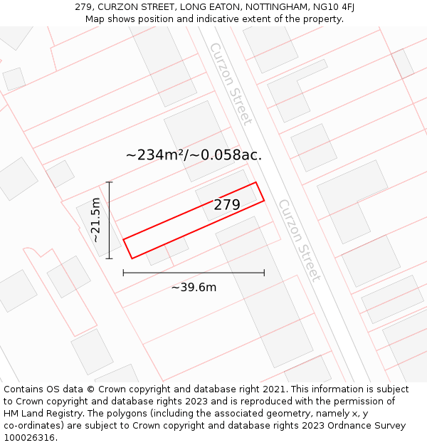 279, CURZON STREET, LONG EATON, NOTTINGHAM, NG10 4FJ: Plot and title map