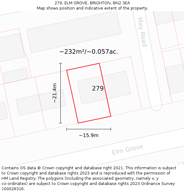 279, ELM GROVE, BRIGHTON, BN2 3EA: Plot and title map