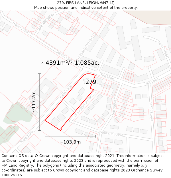279, FIRS LANE, LEIGH, WN7 4TJ: Plot and title map