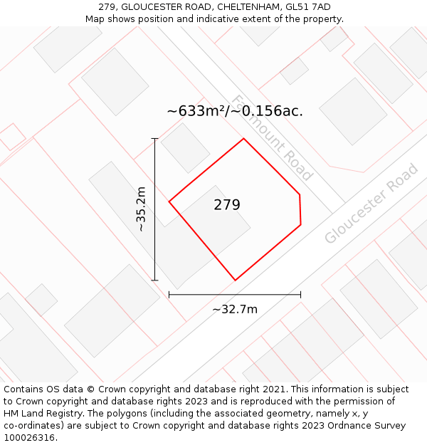 279, GLOUCESTER ROAD, CHELTENHAM, GL51 7AD: Plot and title map