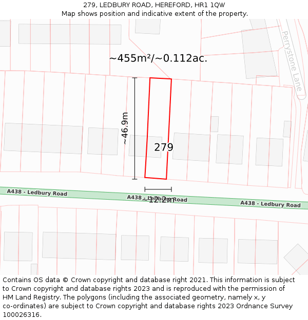 279, LEDBURY ROAD, HEREFORD, HR1 1QW: Plot and title map