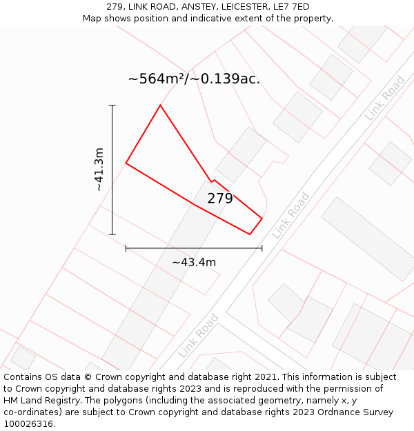 279, LINK ROAD, ANSTEY, LEICESTER, LE7 7ED: Plot and title map