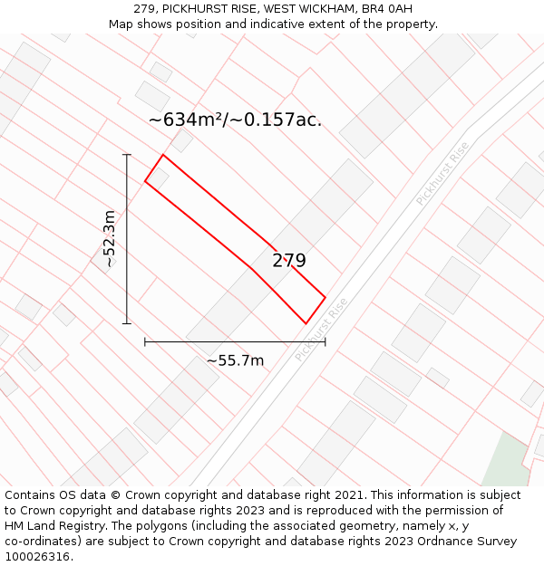 279, PICKHURST RISE, WEST WICKHAM, BR4 0AH: Plot and title map