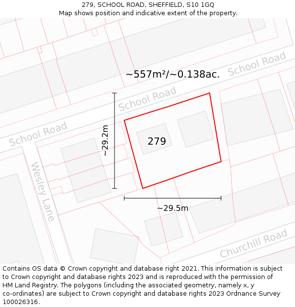 279, SCHOOL ROAD, SHEFFIELD, S10 1GQ: Plot and title map