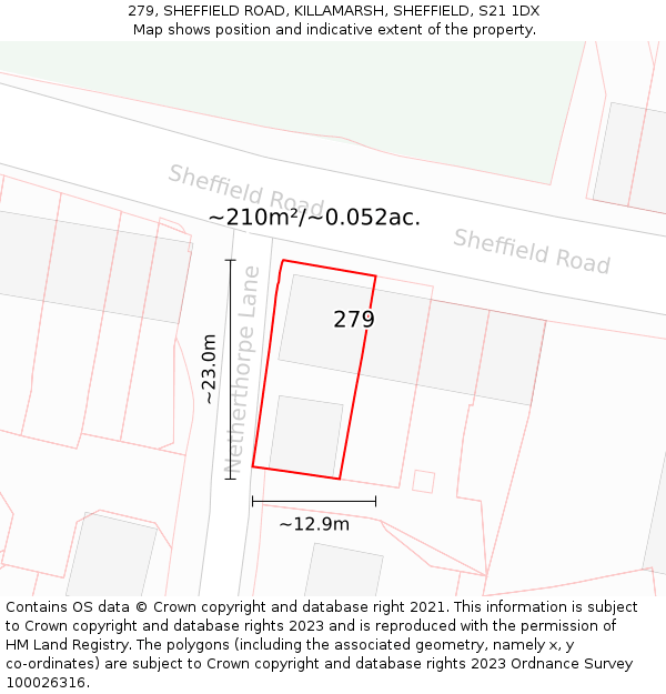 279, SHEFFIELD ROAD, KILLAMARSH, SHEFFIELD, S21 1DX: Plot and title map