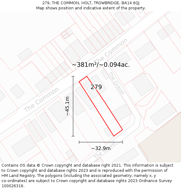 279, THE COMMON, HOLT, TROWBRIDGE, BA14 6QJ: Plot and title map