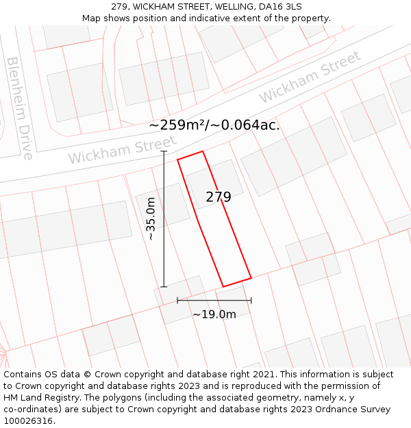 279, WICKHAM STREET, WELLING, DA16 3LS: Plot and title map