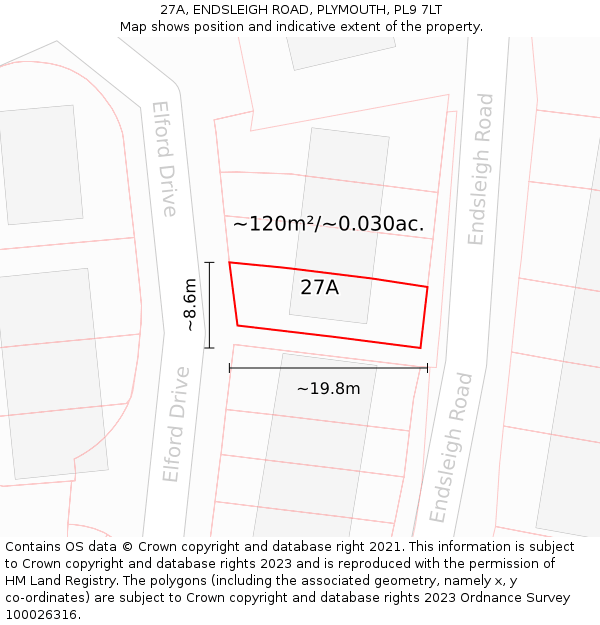 27A, ENDSLEIGH ROAD, PLYMOUTH, PL9 7LT: Plot and title map