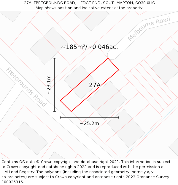 27A, FREEGROUNDS ROAD, HEDGE END, SOUTHAMPTON, SO30 0HS: Plot and title map