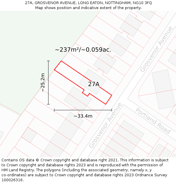 27A, GROSVENOR AVENUE, LONG EATON, NOTTINGHAM, NG10 3FQ: Plot and title map