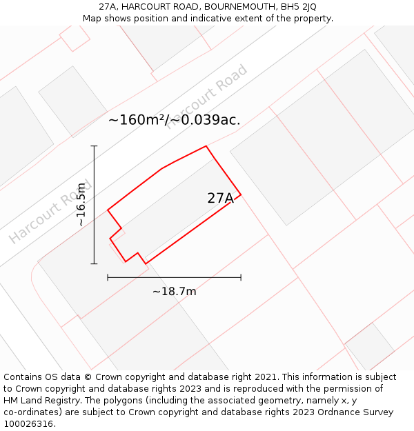 27A, HARCOURT ROAD, BOURNEMOUTH, BH5 2JQ: Plot and title map