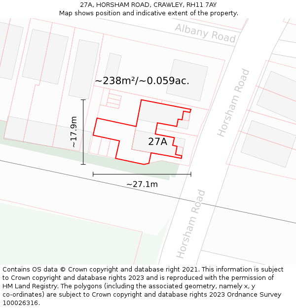 27A, HORSHAM ROAD, CRAWLEY, RH11 7AY: Plot and title map