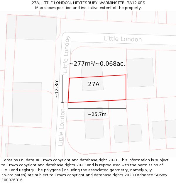 27A, LITTLE LONDON, HEYTESBURY, WARMINSTER, BA12 0ES: Plot and title map