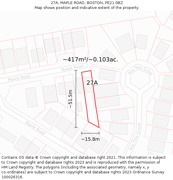 27A, MAPLE ROAD, BOSTON, PE21 0BZ: Plot and title map