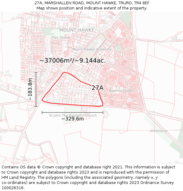 27A, MARSHALLEN ROAD, MOUNT HAWKE, TRURO, TR4 8EF: Plot and title map