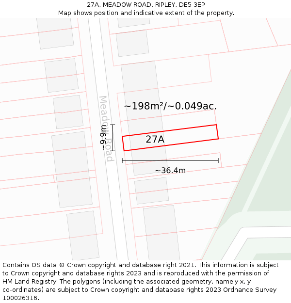 27A, MEADOW ROAD, RIPLEY, DE5 3EP: Plot and title map