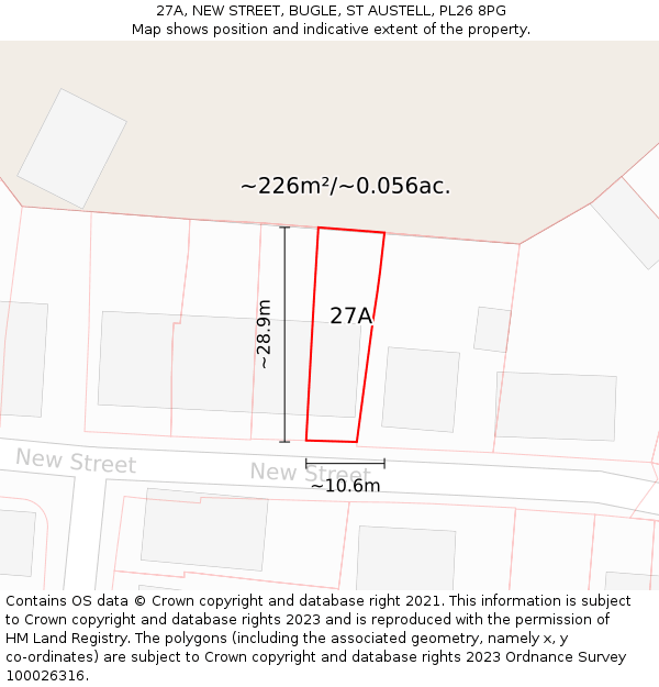 27A, NEW STREET, BUGLE, ST AUSTELL, PL26 8PG: Plot and title map