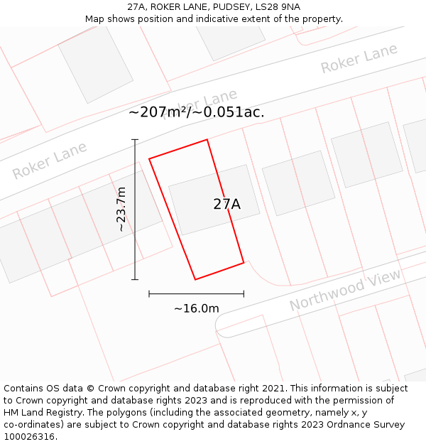 27A, ROKER LANE, PUDSEY, LS28 9NA: Plot and title map