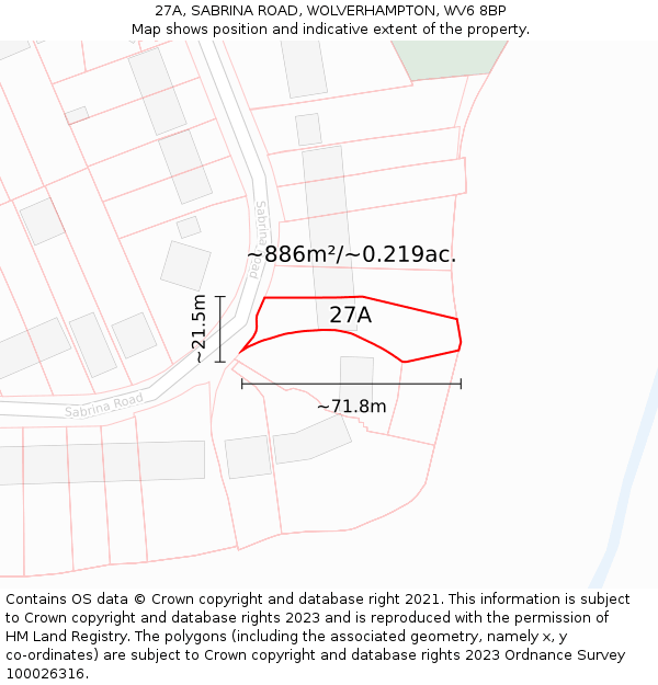 27A, SABRINA ROAD, WOLVERHAMPTON, WV6 8BP: Plot and title map