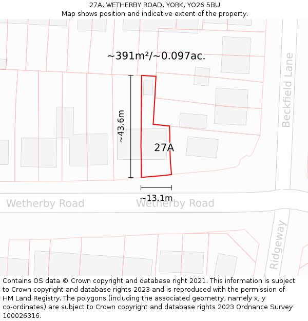 27A, WETHERBY ROAD, YORK, YO26 5BU: Plot and title map
