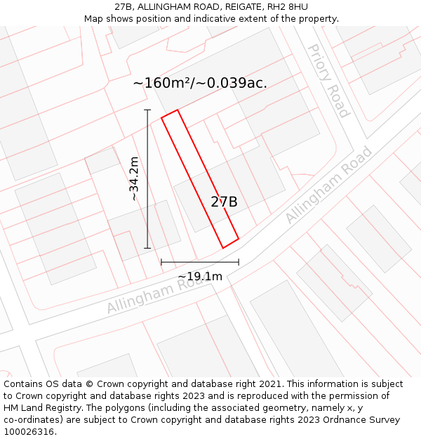 27B, ALLINGHAM ROAD, REIGATE, RH2 8HU: Plot and title map