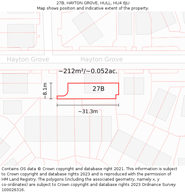 27B, HAYTON GROVE, HULL, HU4 6JU: Plot and title map