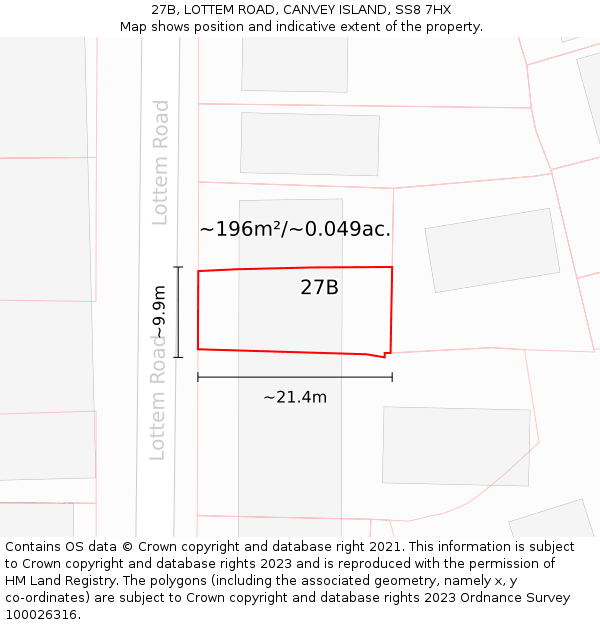 27B, LOTTEM ROAD, CANVEY ISLAND, SS8 7HX: Plot and title map