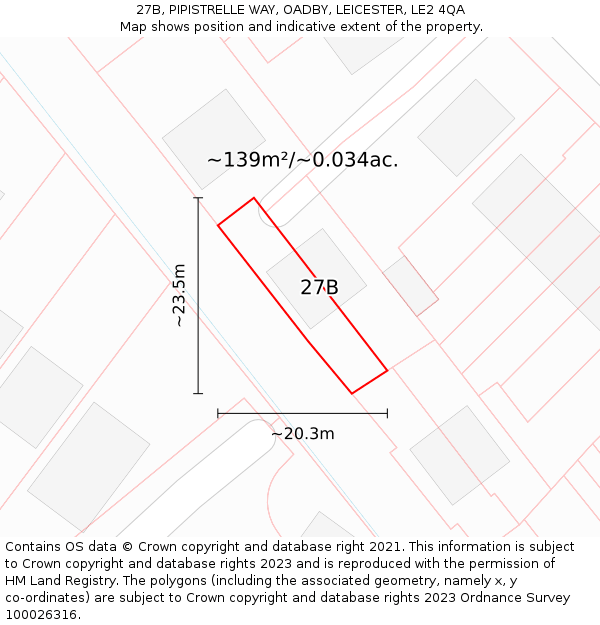 27B, PIPISTRELLE WAY, OADBY, LEICESTER, LE2 4QA: Plot and title map