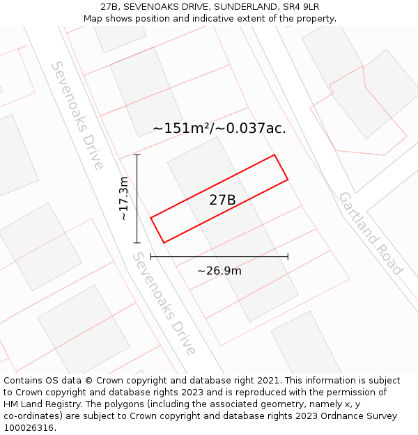 27B, SEVENOAKS DRIVE, SUNDERLAND, SR4 9LR: Plot and title map