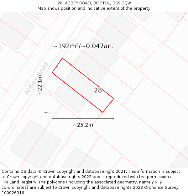 28, ABBEY ROAD, BRISTOL, BS9 3QW: Plot and title map