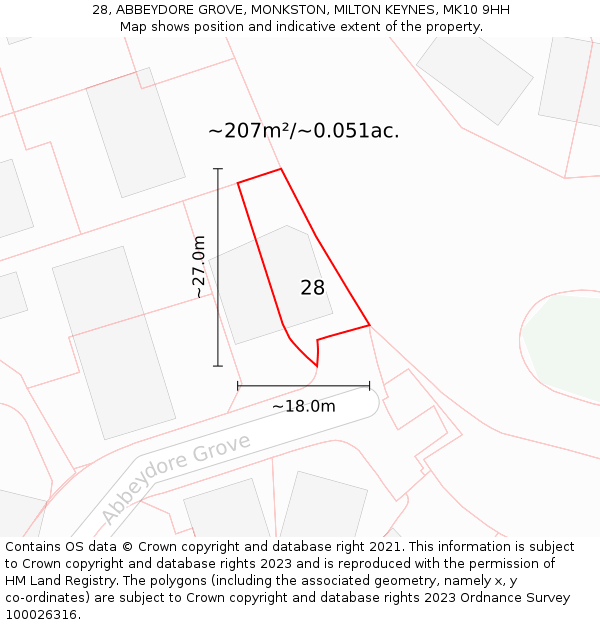 28, ABBEYDORE GROVE, MONKSTON, MILTON KEYNES, MK10 9HH: Plot and title map