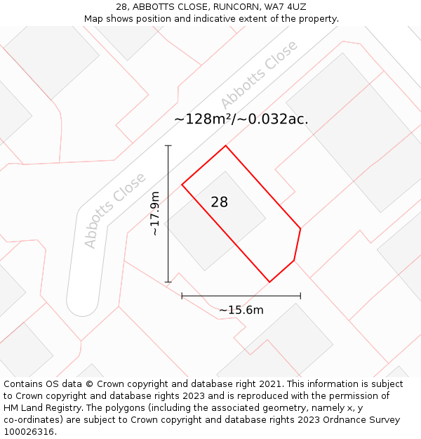 28, ABBOTTS CLOSE, RUNCORN, WA7 4UZ: Plot and title map