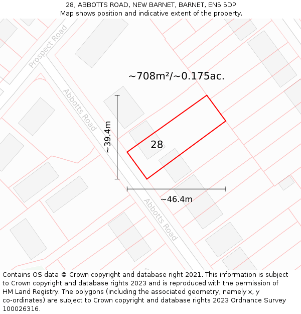 28, ABBOTTS ROAD, NEW BARNET, BARNET, EN5 5DP: Plot and title map