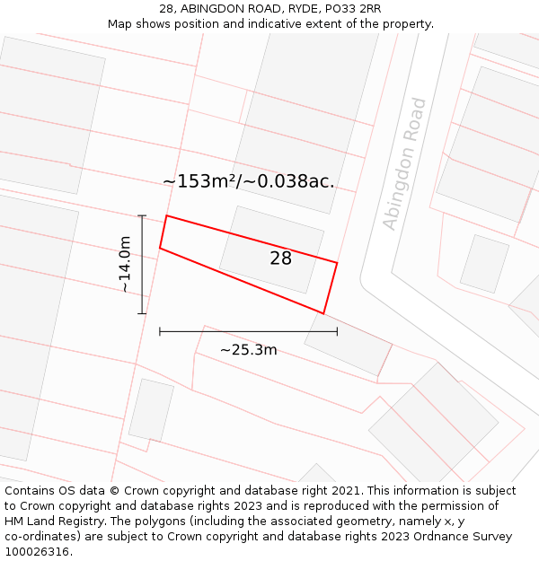 28, ABINGDON ROAD, RYDE, PO33 2RR: Plot and title map