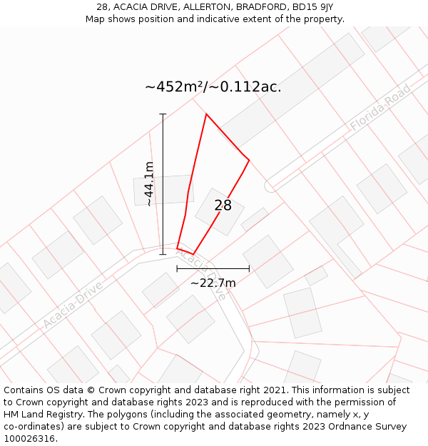 28, ACACIA DRIVE, ALLERTON, BRADFORD, BD15 9JY: Plot and title map