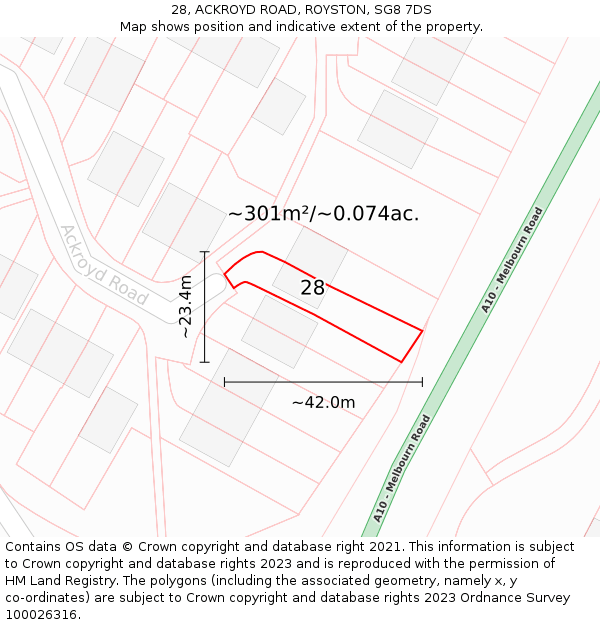 28, ACKROYD ROAD, ROYSTON, SG8 7DS: Plot and title map