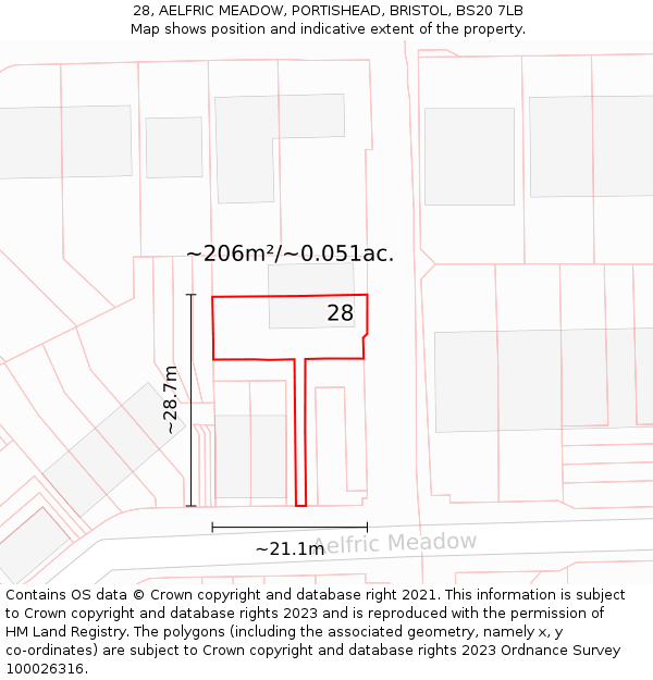 28, AELFRIC MEADOW, PORTISHEAD, BRISTOL, BS20 7LB: Plot and title map