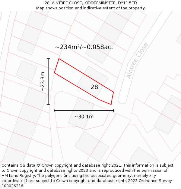 28, AINTREE CLOSE, KIDDERMINSTER, DY11 5ED: Plot and title map