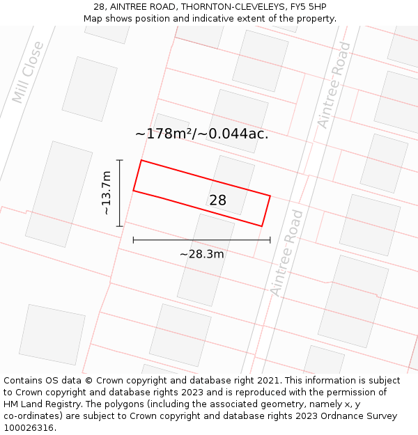 28, AINTREE ROAD, THORNTON-CLEVELEYS, FY5 5HP: Plot and title map