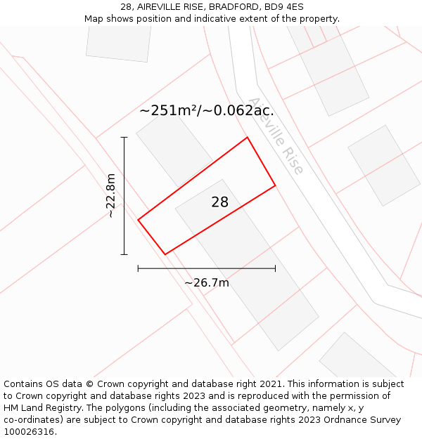 28, AIREVILLE RISE, BRADFORD, BD9 4ES: Plot and title map