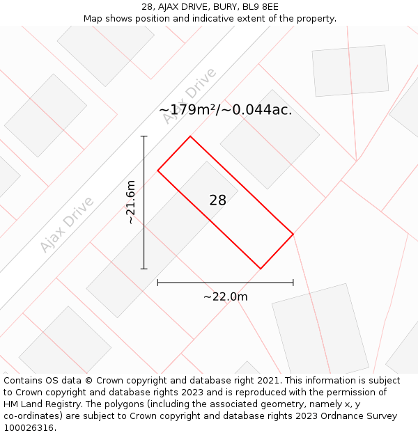 28, AJAX DRIVE, BURY, BL9 8EE: Plot and title map