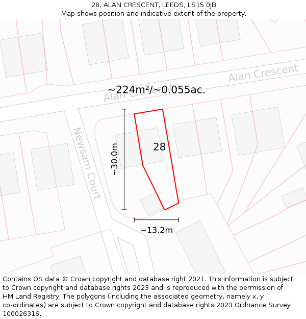 28, ALAN CRESCENT, LEEDS, LS15 0JB: Plot and title map