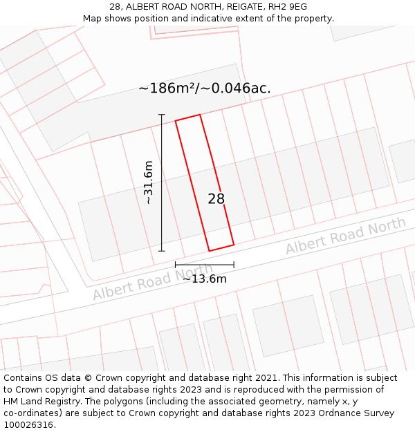 28, ALBERT ROAD NORTH, REIGATE, RH2 9EG: Plot and title map