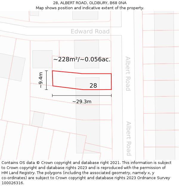 28, ALBERT ROAD, OLDBURY, B68 0NA: Plot and title map