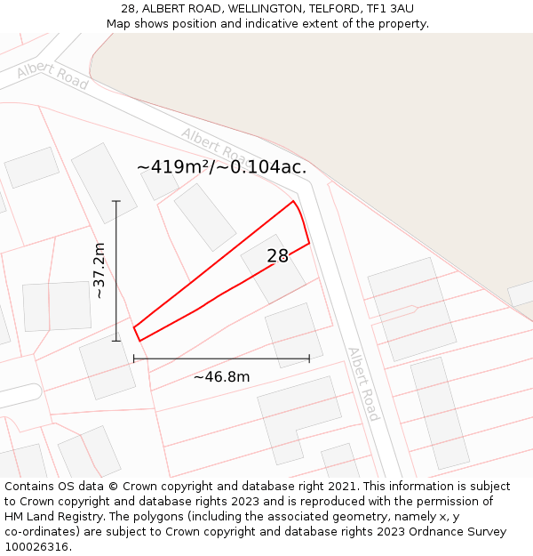 28, ALBERT ROAD, WELLINGTON, TELFORD, TF1 3AU: Plot and title map