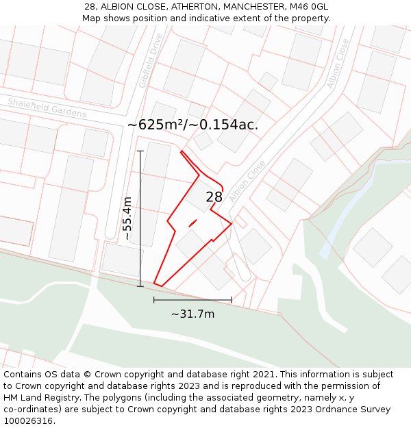 28, ALBION CLOSE, ATHERTON, MANCHESTER, M46 0GL: Plot and title map