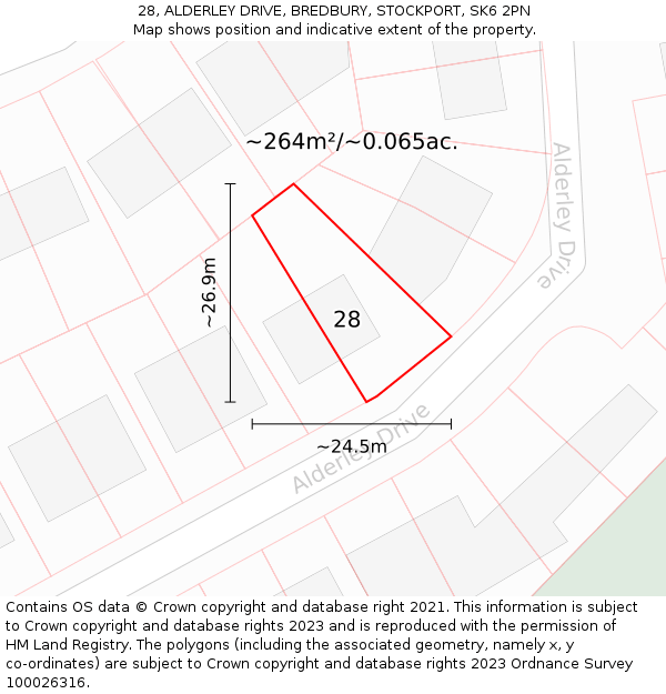 28, ALDERLEY DRIVE, BREDBURY, STOCKPORT, SK6 2PN: Plot and title map