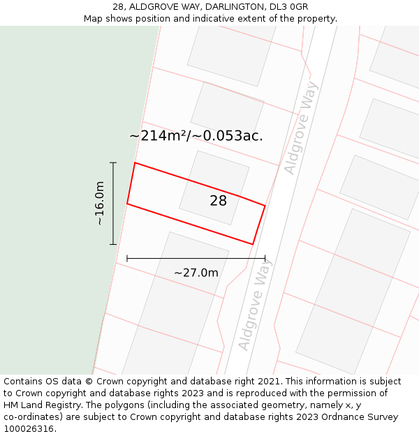 28, ALDGROVE WAY, DARLINGTON, DL3 0GR: Plot and title map